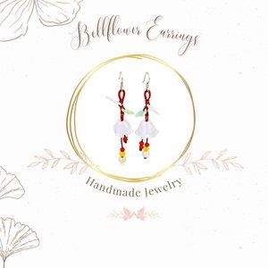 Cute Bellflower Dangling Handmade Jade Earrings